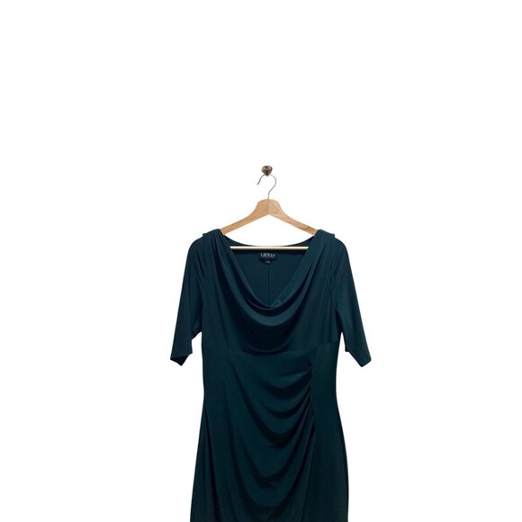 Lauren Ralph Lauren Sinched Ruched Midi Dress Forest Green Size 14 Holiday Cute - Picture 6 of 12